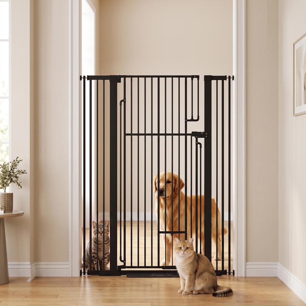 135cm Extra Tall Dog Gate With Cat Door Fits Openings 81 108 Cm Pressure Mounted For Doorways Hallways No Drilling