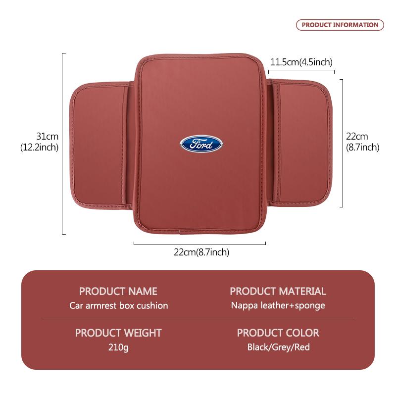 Car Logo Central Armrest Cushion Mat Storage Increase Height Accessories For Ford Fiesta C-MAX EXPEDITION FLEX FUSION GALAXY GT ws7