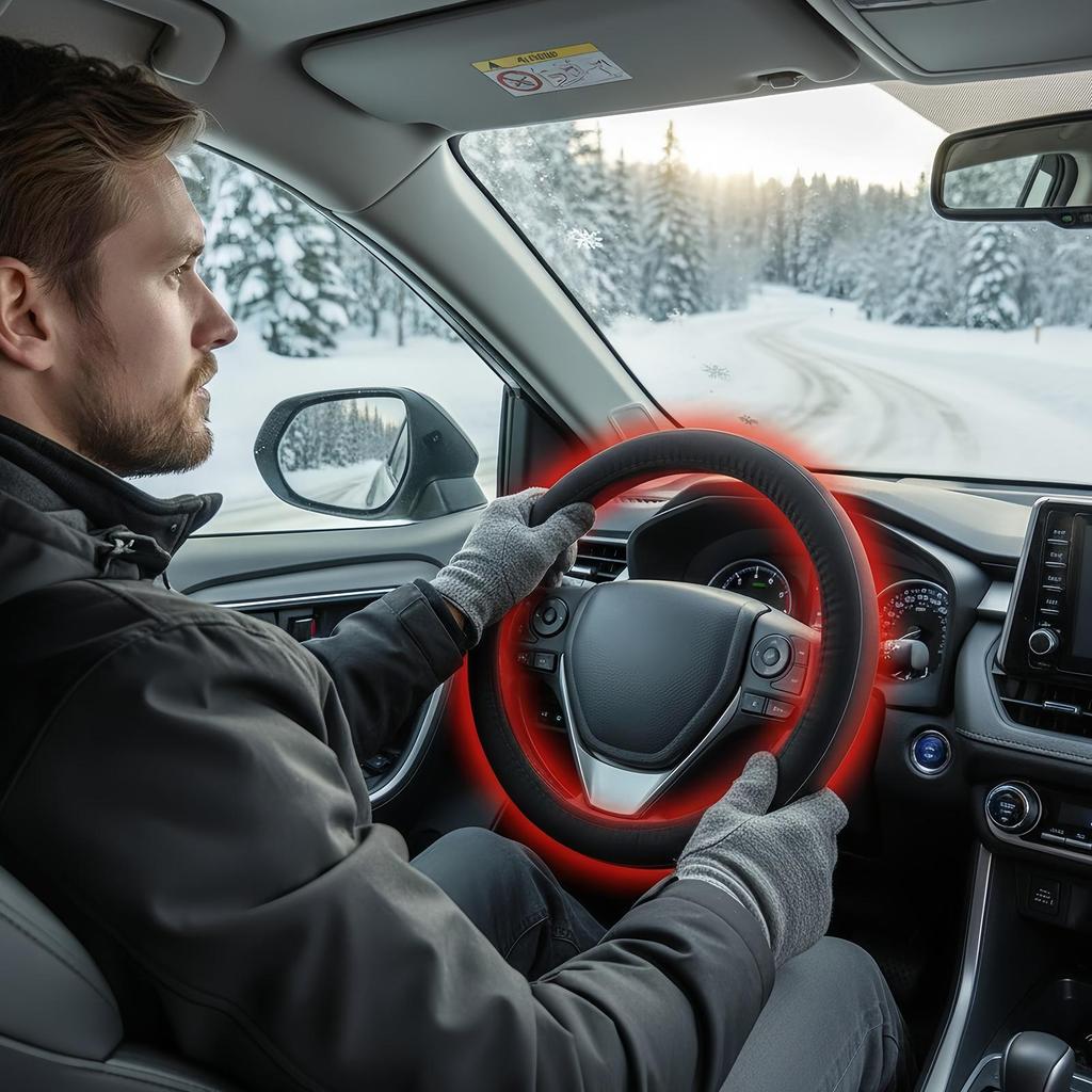 Подогреваемая накладка на руль автомобиля Безопасное вождение в холодную погоду Защитный чехол на руль с подогревом для поездок, путешествий, ежедневных поездок