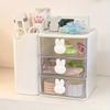 3-Layer Drawer Desk Organizer, Multi-Functional Office Stationery Holder with Cute Rabbit-Shaped Pulls, PP Material
