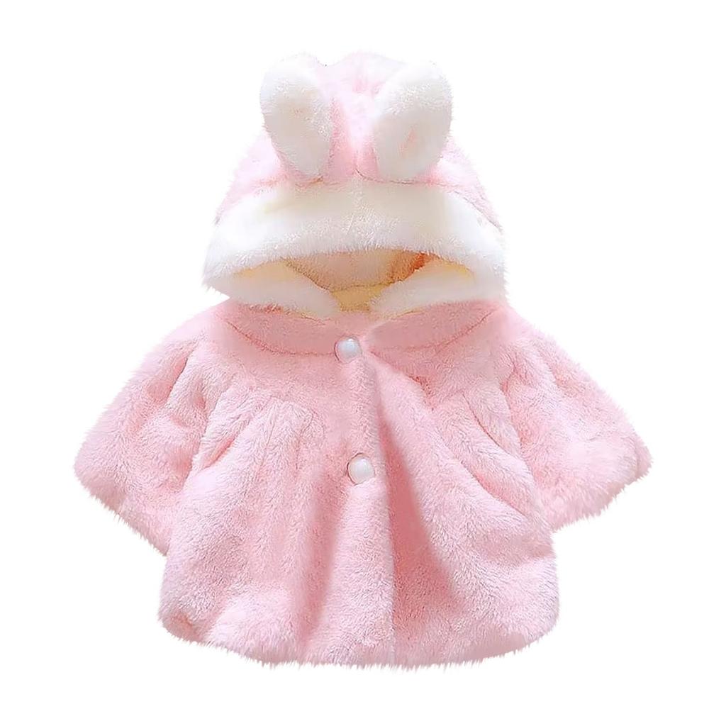 Пальто с капюшоном и кроличьими ушками для девочек, зимнее милое пушистое пальто