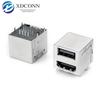 USB 2.0 AF + HDMI Female 90° Two-in-One Socket, Double Layer, 20.6mm DIP with Pins