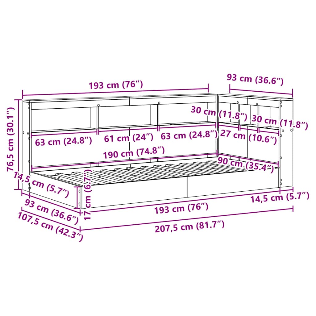 Bookshelf Bed with Headboard White 90 x 190 cm Particleboard