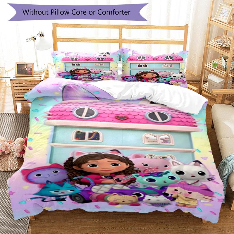 3pcs Gabby’s Dollhouse Bedding Set Duvet Cover Closure Includes 1 Duvet Cover & 2 Pillowcases, Soft and Comfortable for All Seasons.