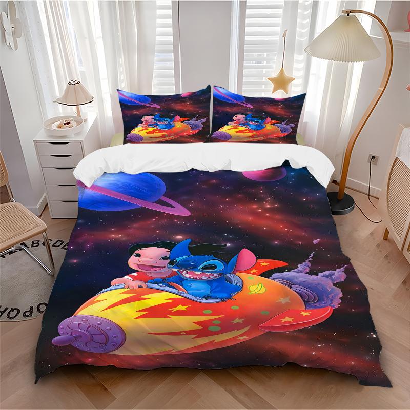 3Pcs Space Adventure Stitch Bedding Set Quilt Cover Pillowcase Home Christmas Xmas Halloween Gift 1 Duvet Cover 2 Pillowcase M928628