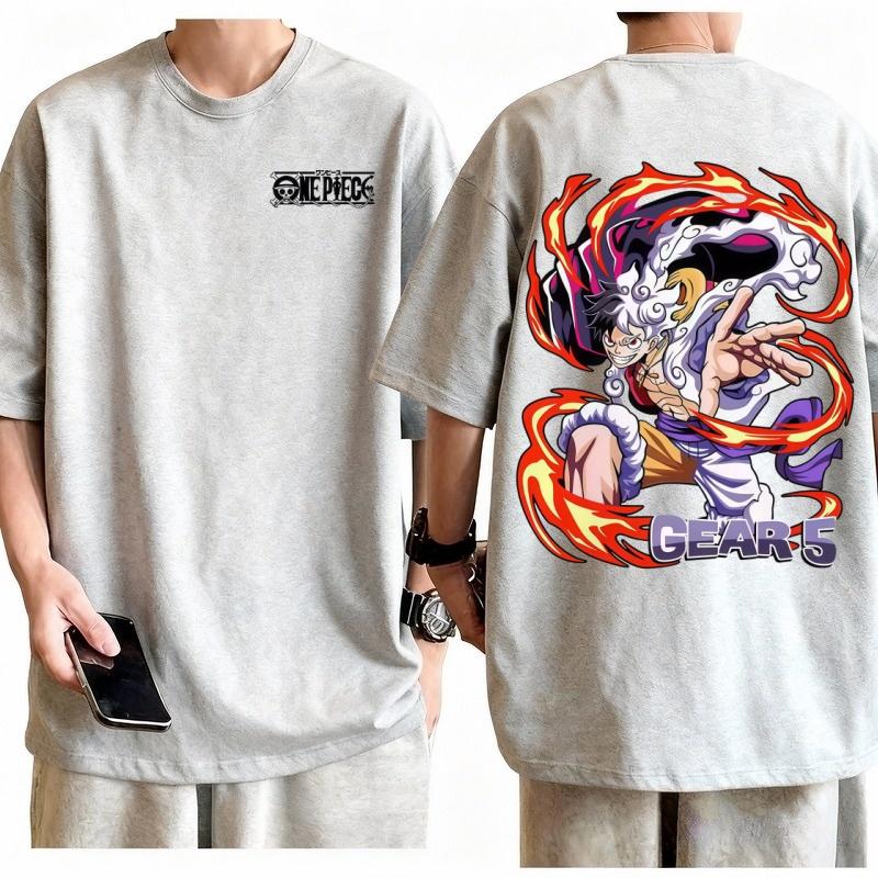 Футболка мужская One Piece Луффи Gear 5 Ника Y2K 100% Хлопок Аниме Графическая футболка Круглый вырез Короткий рукав Повседневная Уличная одежда Топ