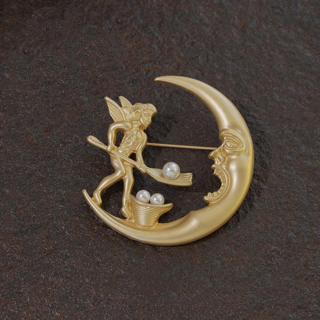 Vintage Gold Pearl Cross Brooch for Women - Baroque Palace Style