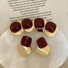 Ankola Red Oil Dripping Geometric Metal Stud Earrings For Women'S Autumn And Winter Light Luxury Texture Elegant Versatile Earrings
