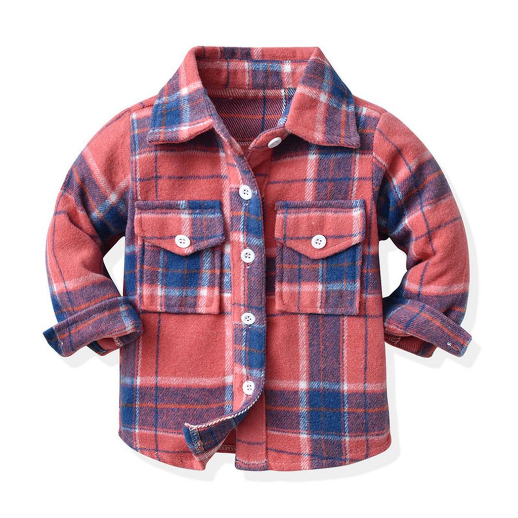 Kids Toddler Flannel Shirt Jacket Plaid Long Sleeve Lapel Button Down Shacket Baby Boys Girls Fall Shirt Coat Outwear