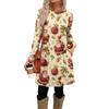 Женское модное повседневное платье с карманами, декоративными пуговицами, рождественскими принтами, круглым вырезом и длинными рукавами