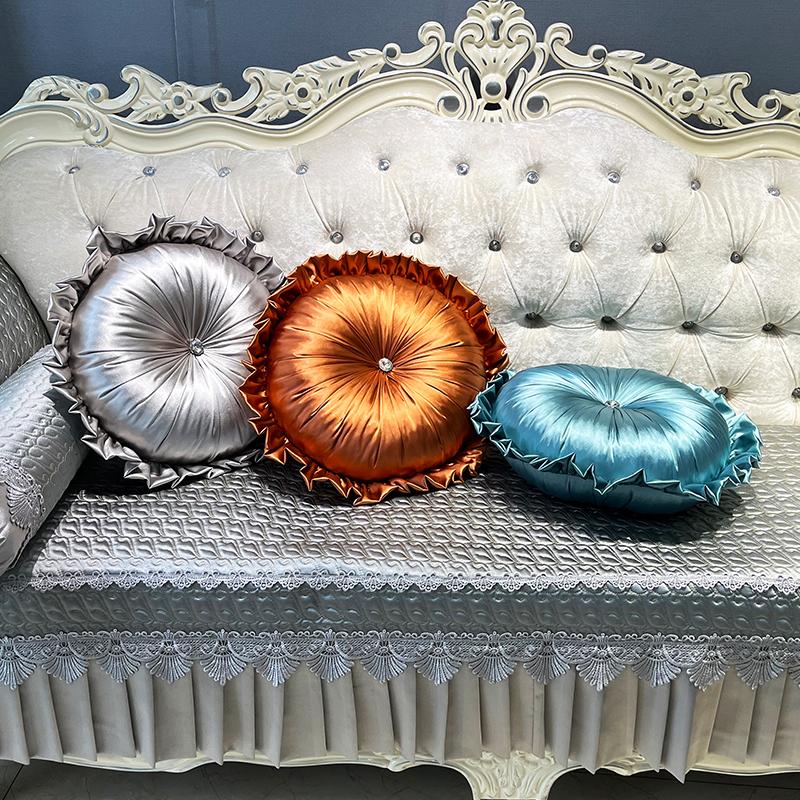 European Style Satin Round Pumpkin Pillow Waist Back Pillow Headrest Wheel Seat Cushion Sofa Bedroom Home Textile Decoration