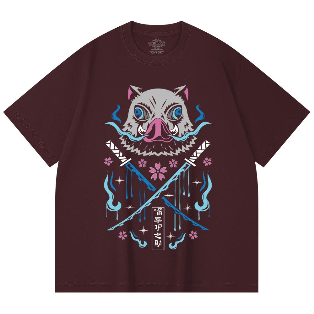 230 Gsm 100% Cotton Demon Slayer V97 Inosuke Print Unisex Heavy Cotton T Shirt