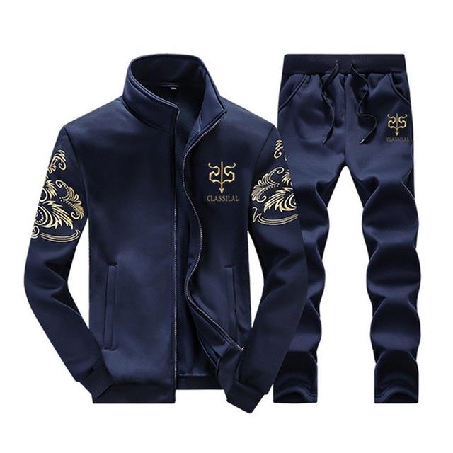 Men Sportswear Set Tracksuit Sporting Fitness Clothing Two Pieces Long Sleeve Jacket + Pants