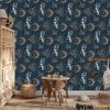 Wallpaper Boho Pattern Navy Blue and Graphite for Living Room and Bedroom 50x1000