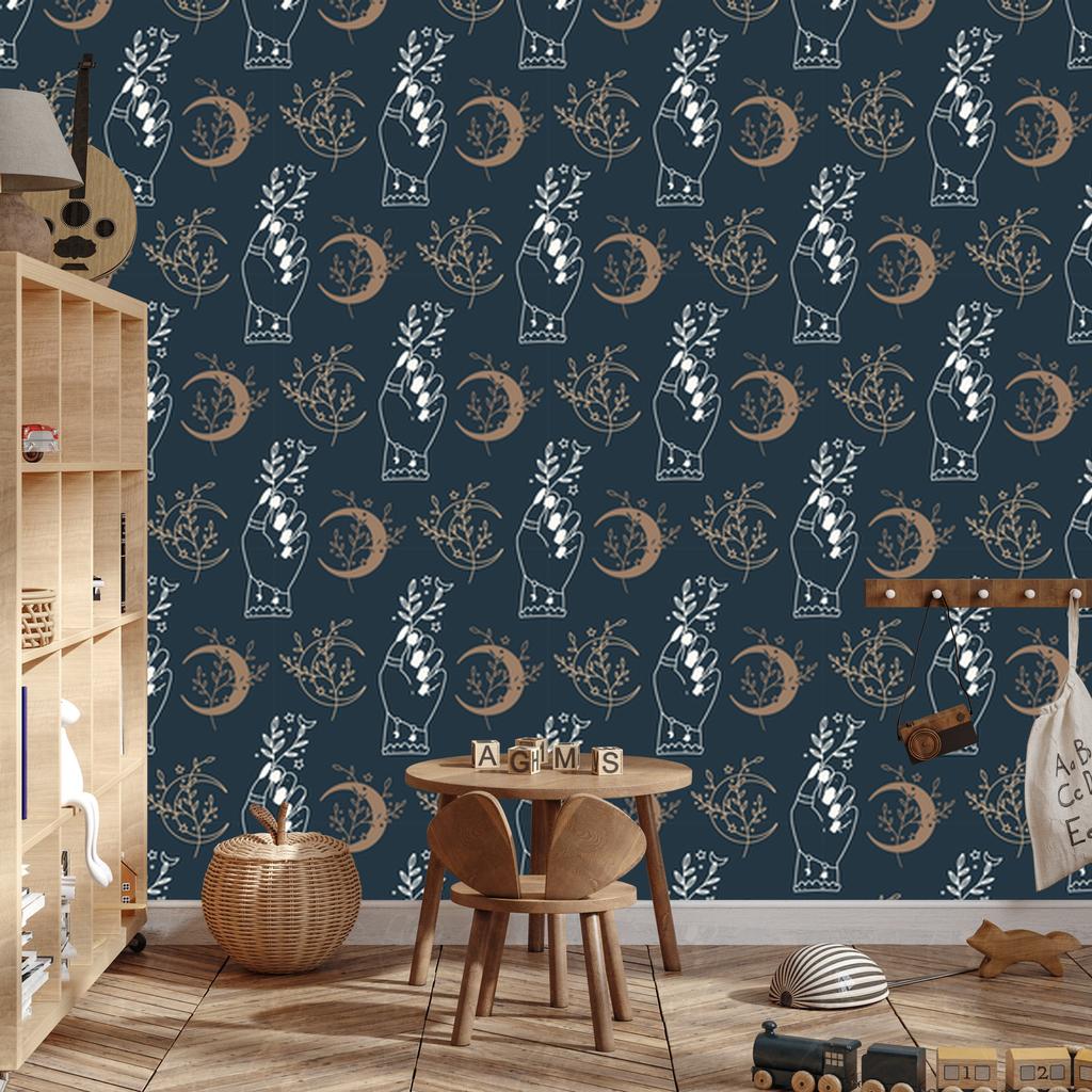 Wallpaper Boho Pattern Navy Blue and Graphite for Living Room and Bedroom 50x1000
