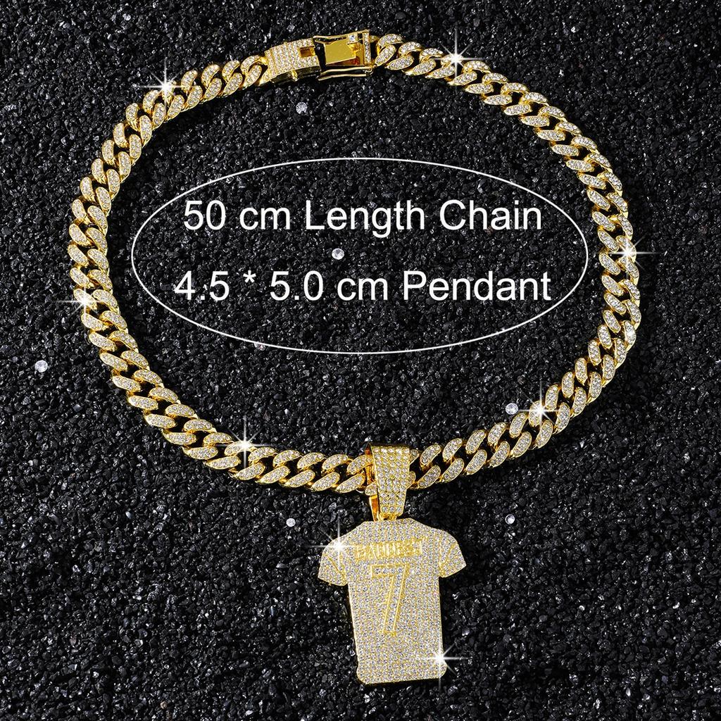 New Iced Out Number 7 Jersey Pendant Necklace Alloy Gold Plated Crystal Cuban Link Chain Sports Number Bling Sports Fans Jewelry