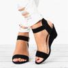 European and American Foreign Trade One-character Solid Color Wedge Sandals Women's Large Size Buckle Retro Cool Slippers Women