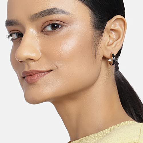 Женские серьги-кольца Estele Gold Tone, черные, широкие, с эмалью