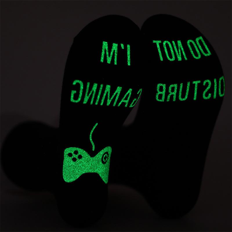 Men Cotton Socks Funny Letter Printed Short/Mid-Tube Socks Soft Breathable Black Glow In the Dark Socks 44-49 Size