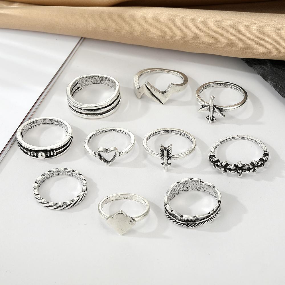 10шт творческий любовь самолет стрелка ретро панк кольца набор женщин модные ювелирные изделия
