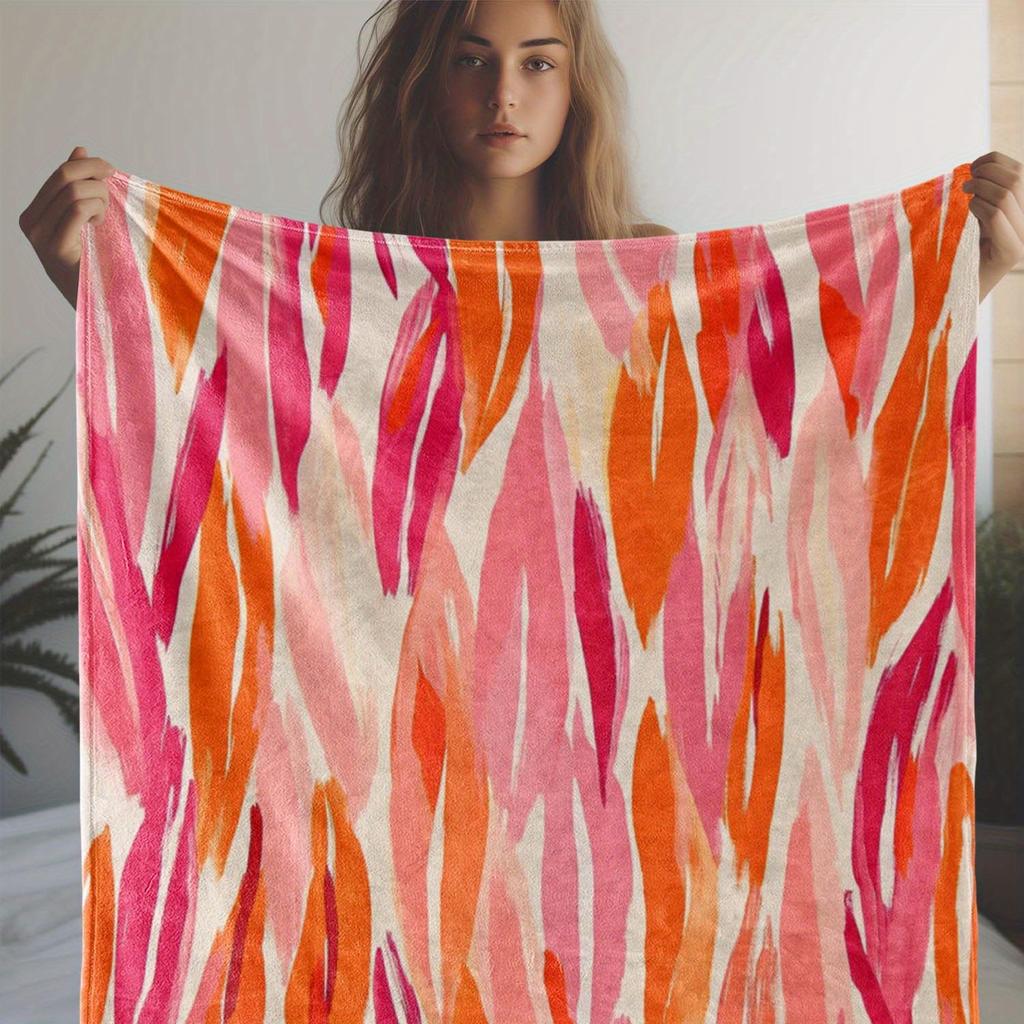 1pc Vintage Watercolor Print Flannel Blanket - Soft Warm All-Season Throw for Sofa, Bed, Car, Office & Camping, Mixed Colors