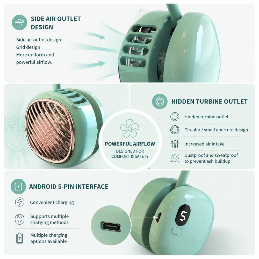 5 Speeds Foldable Cooling Fan Rechargeable Silent Fan Portable Neck Fan For Travel,Office,Outdoor