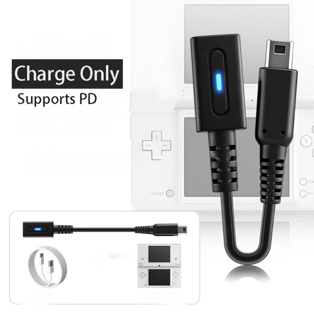 Кабель PD USB C 10 см со светодиодным индикатором, переходник-адаптер для зарядки, кабель питания для игровой консоли PD для NDSi 3DS LL, для путешествий