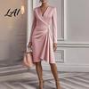 Formal Evening Dress for Dinner Solid Color Gown Dress Slim Fit Hip-Hugging Pleated Long Slimming Clubwear Sleeve V-Neck Midi Cocktail Party