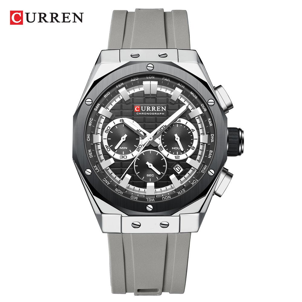 CURREN 8464 Men's Quartz Watch Calendar Fashion Multifunctional Waterproof Silicone Luminous Casual Business Watches Sports Male Wristwatch