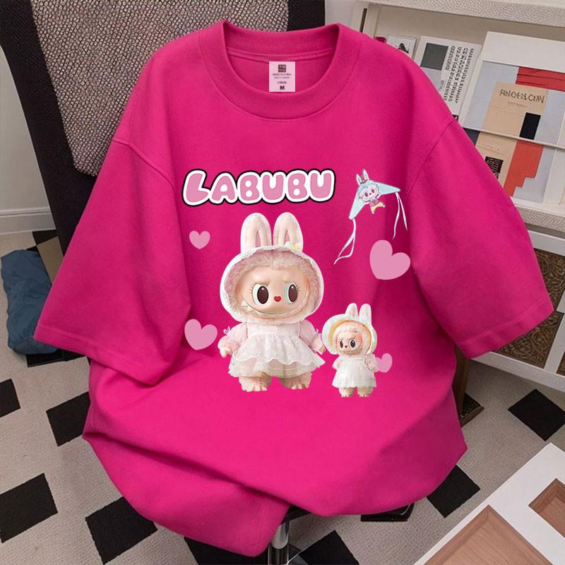 LABUBU Korean Oversize Short Sleeve T-shirt Summer Loose Unisex Tops Women Unique Blouse Baju Perempuan Murah Lengan Panjang Wanita Baggy