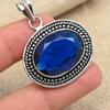 Синий сапфир, созданный в лаборатории, драгоценный камень 925 пробы, серебряный кулон ручной работы