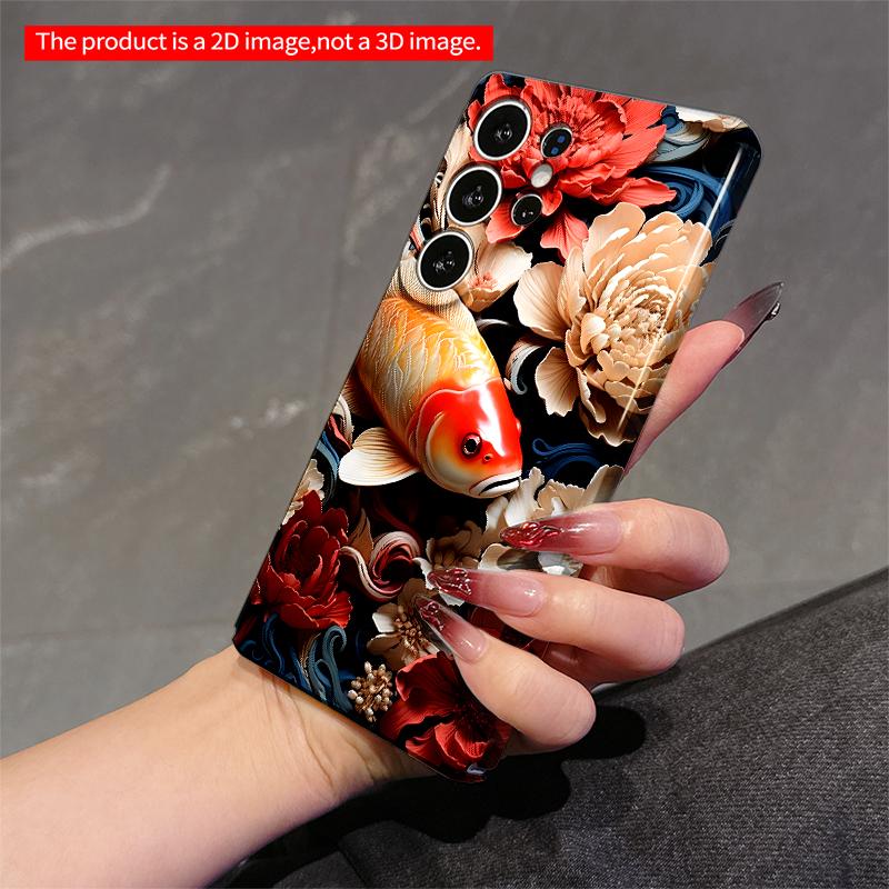 2DFlat Samsung phone case Koi Fish Among Blooming Peonies Applicable to Galaxy S23 S24 S25ULTRA S26 A12 A14 A15 A16 A54 A55