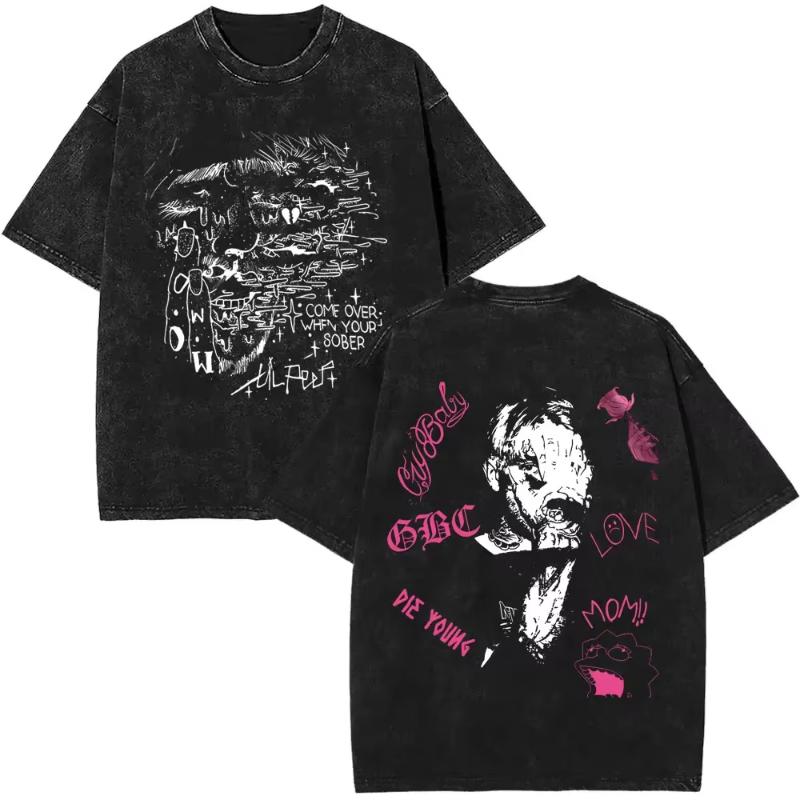 Стирка Винтаж Рэпер Lil Peep Двусторонний Принт Футболки Унисекс Женская Мода Хип-Хоп Оверсайз Короткий Рукав Футболка Уличная Одежда