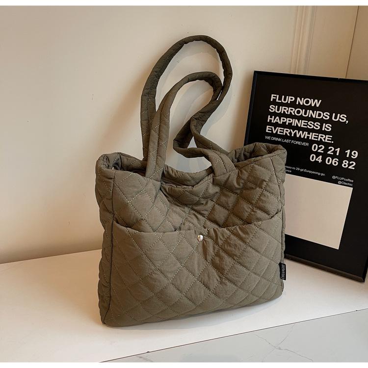 Осенне-зимняя хлопковая сумка, повседневная сумка-тоут большой вместимости, женская модная сумка через плечо из ромбовидного холста