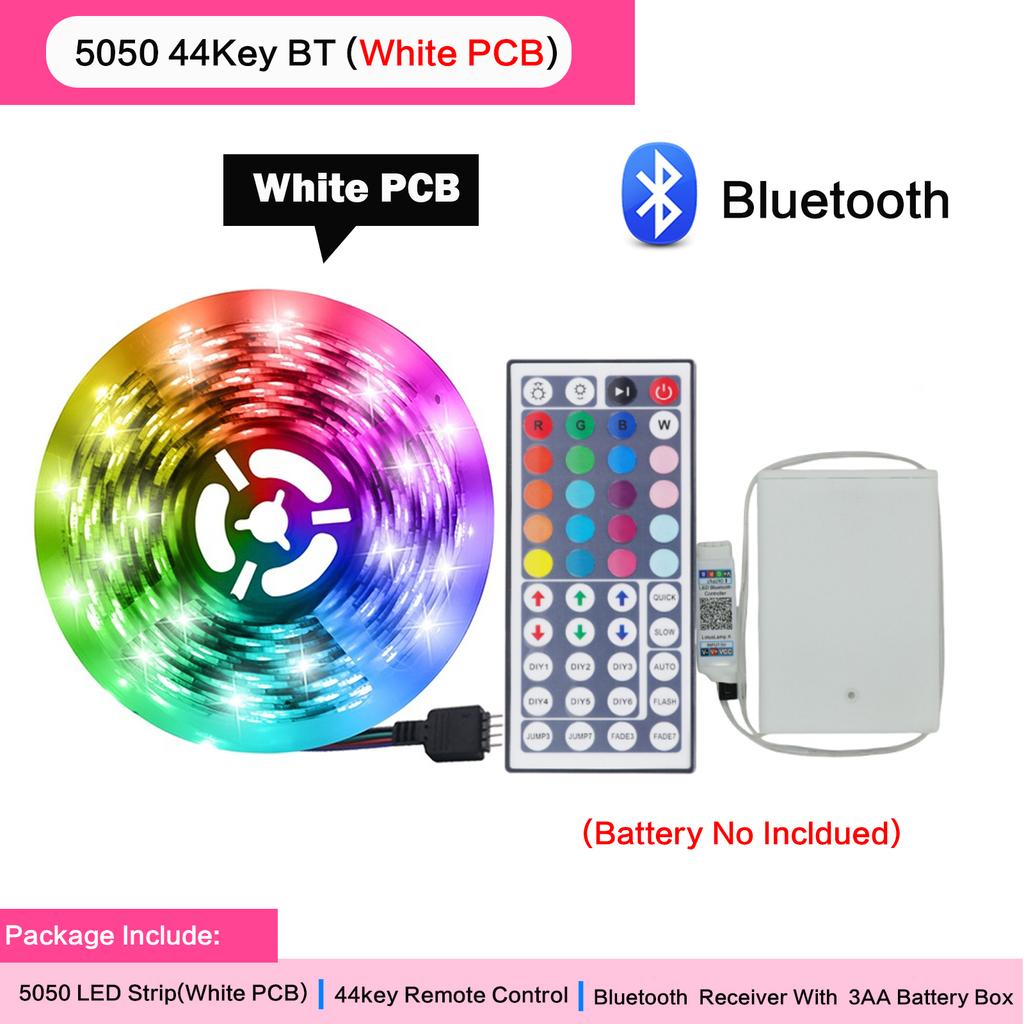 Bluetooth 5V RGB LED Strip Light 5050/2835 Battery Power IP65/21 Flexible Diode Lamp Tape Adhesive Desk Room TV Backlight 1M-5M