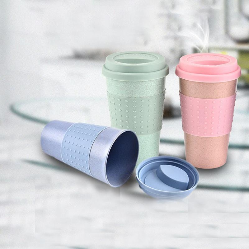 Европейский стиль пшеничная соломенная волокнистая чашка для воды автомобильная силиконовая кофейная чашка пластиковая персонализированная кружка с крышкой