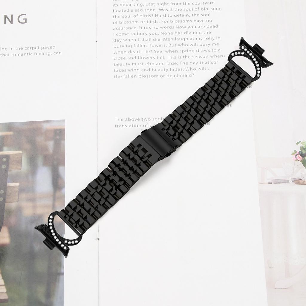 For Xiaomi Redmi Watch 5/Watch 4 Strap Seven Bead Stainless Steel Watch Band with Rhinestone Ox Horn Style Connector