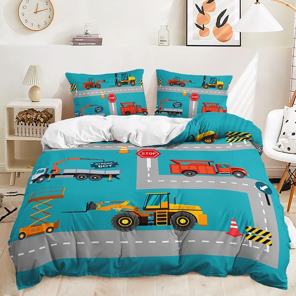 3D Engineering Vehicle Pattern Пододеяльник Постельное белье Экскаватор Постельное белье Мальчик Детский Односпальная Двуспальная Кровать Большой Подарок