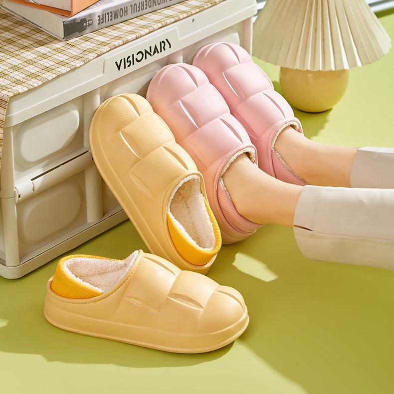 Winter Women Cotton Slippers Waterproof Warm Plush Shoes Fashion Indoor Home Thick Sole Footwear Non-Slip Solid Couple Slippers