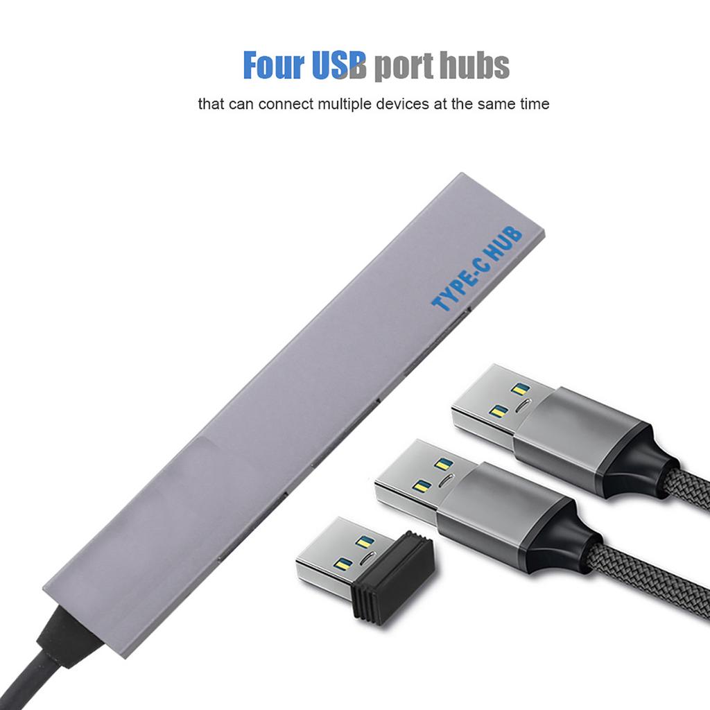 Алюминиево-магниевый сплав Тип C к USB2.0 4-портовый адаптер-концентратор Поддержка функции OTG(Серый)