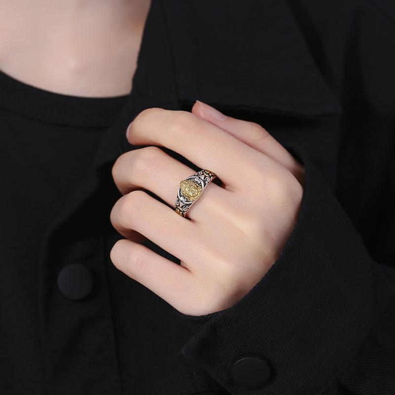 Ретро литературный вентилятор Dian Mother позолоченное золотое кольцо женское этническое ветровое ремесло открытое креативное моторное кольцо на палец