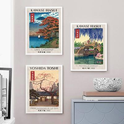 Японский штамп на дереве, художественный набор из 3 постеров, выставочный сад, настенная живопись на холсте, ретро пейзаж, домашний декор, без рамки