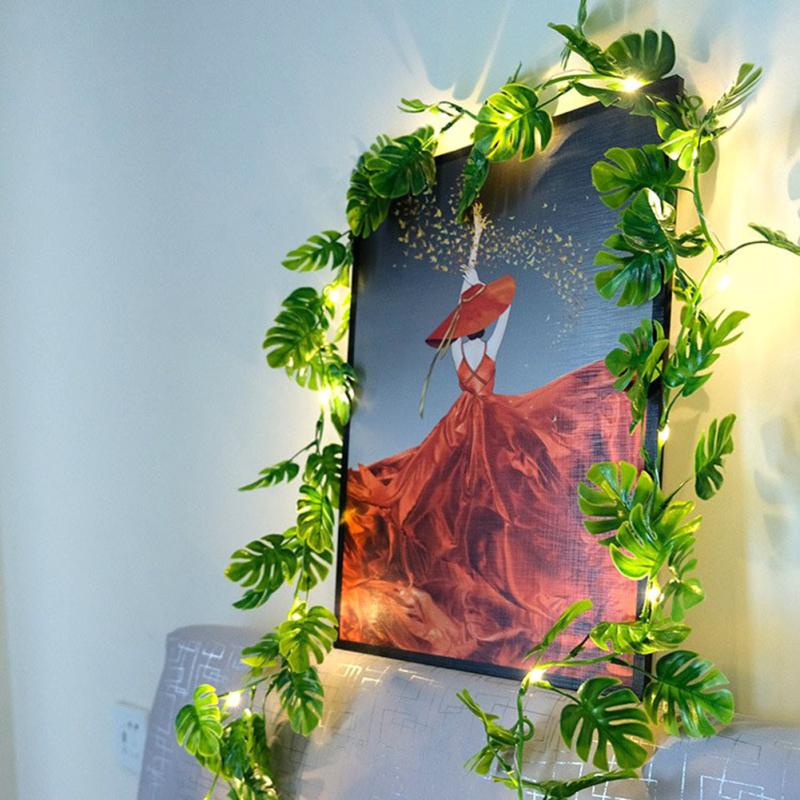 LQT листья монстеры искусственные гирлянды из виноградной лозы сказочная лампа для спальни, гостиной, вечерние украшения