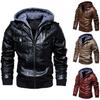 Европейская и американская осенне-зимняя мужская однотонная кожаная куртка Мужская повседневная кожаная куртка с капюшоном из искусственной кожи