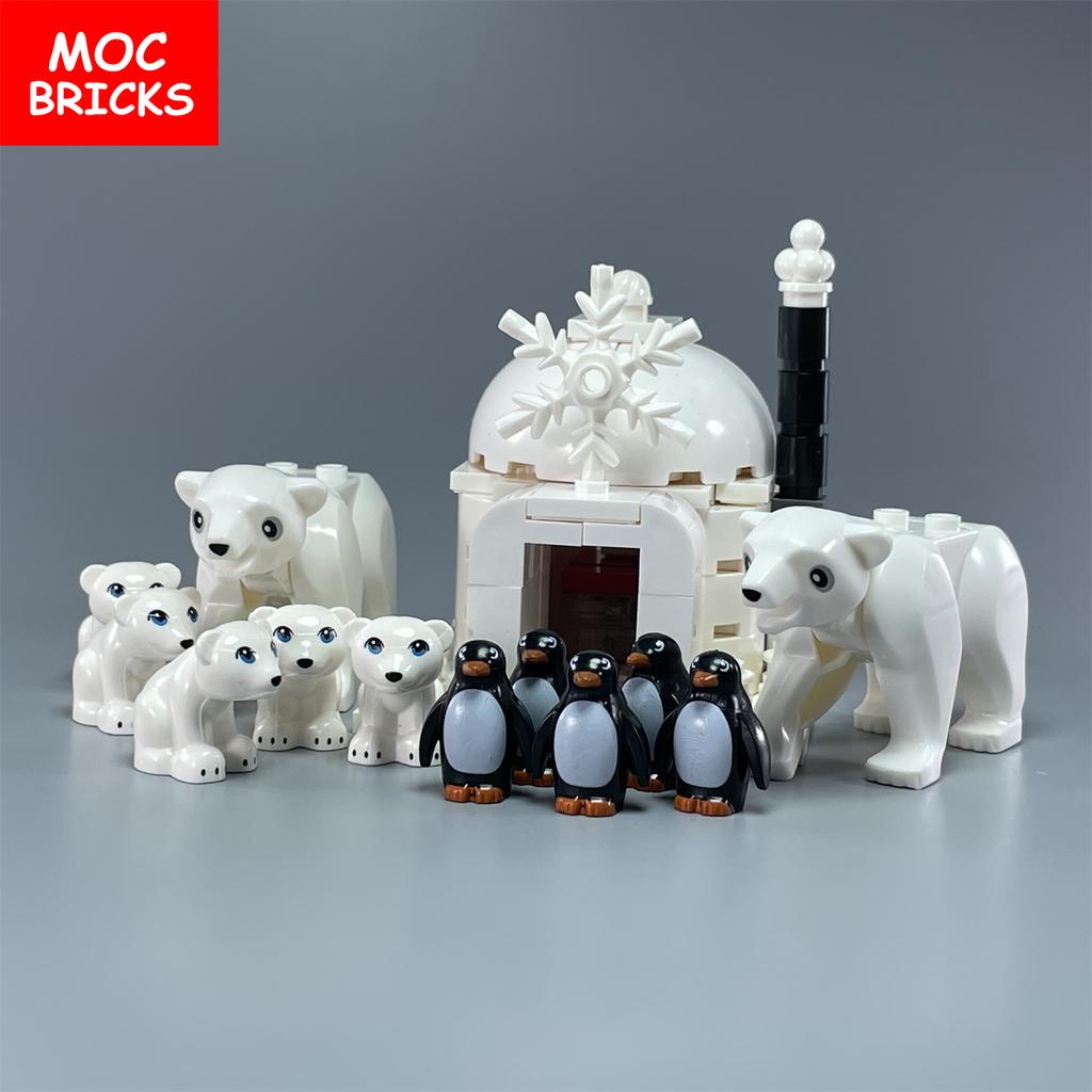 MOC Bricks Ice Animal Polar Penguin Beach Building Blocks Assembled Toys For Children Education Gifts