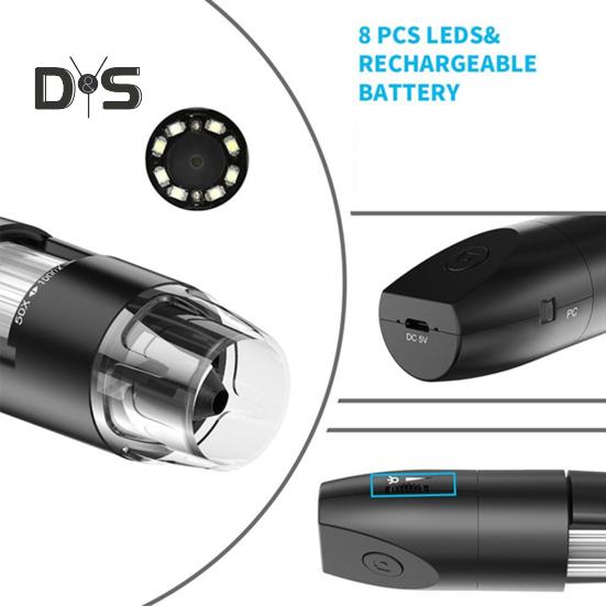 Цифровой микроскоп Wi-Fi USB со светодиодной подсветкой, портативный, широкая совместимость, 1000-кратное беспроводное увеличение, эндоскоп для Windows/Android