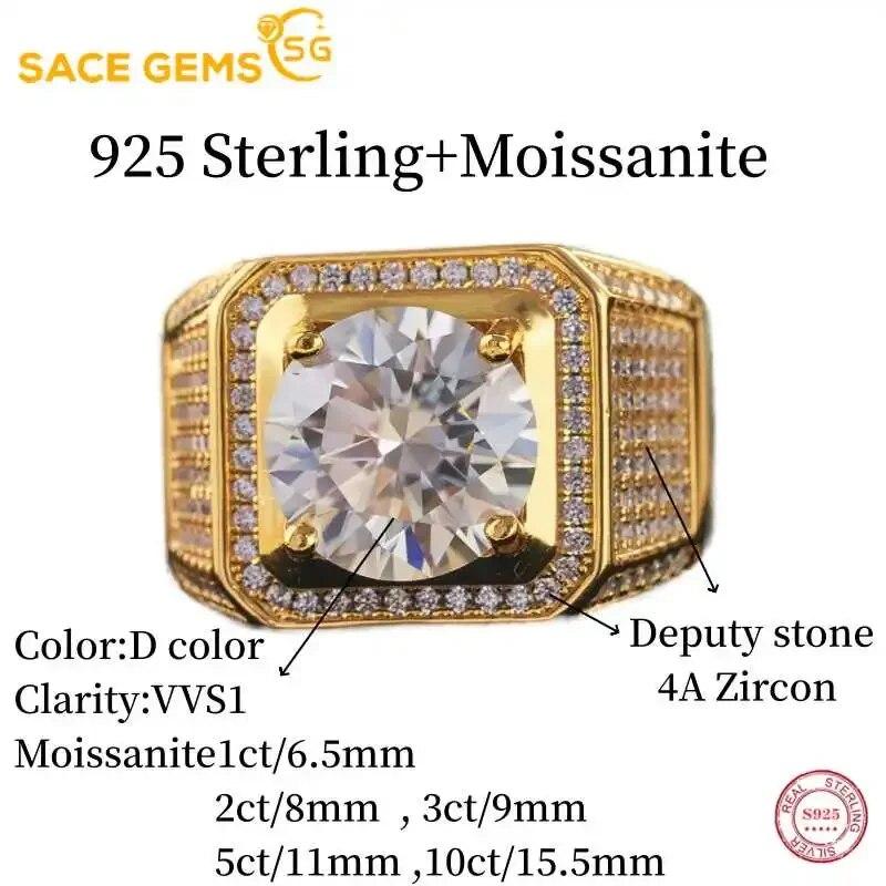 Сертифицированное SACEGEMS GRA кольцо с муассанитом 5 карат VVS1, круглое кольцо-пасьянс с бриллиантом в лаборатории для мужчин, обручальное кольцо, ювелирные изделия