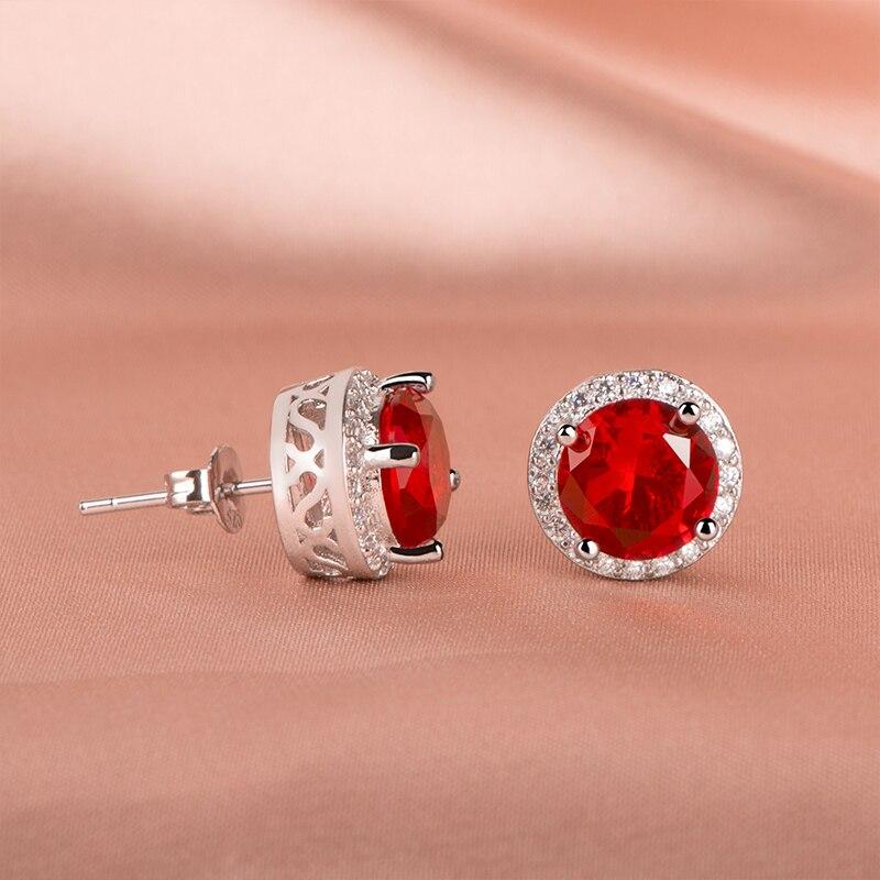 POMOiii Классические серьги с гранатом и цирконием, круглые 6*6 мм, свадебные ювелирные изделия, подарочные аксессуары для женщин