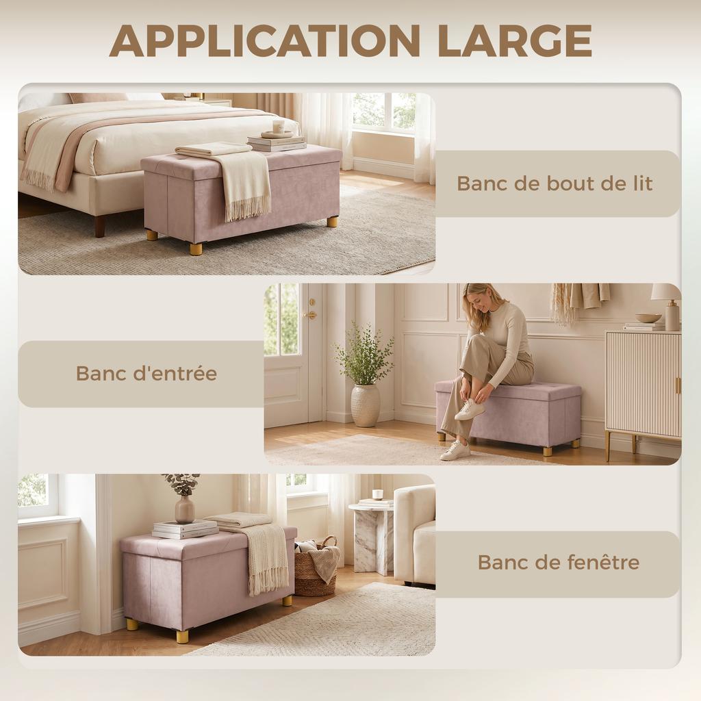 Foldable End-of-Bed Storage Bench Volume 67 L Load Capacity 120 kg with Lid 76L x 38W x 38H cm Pink