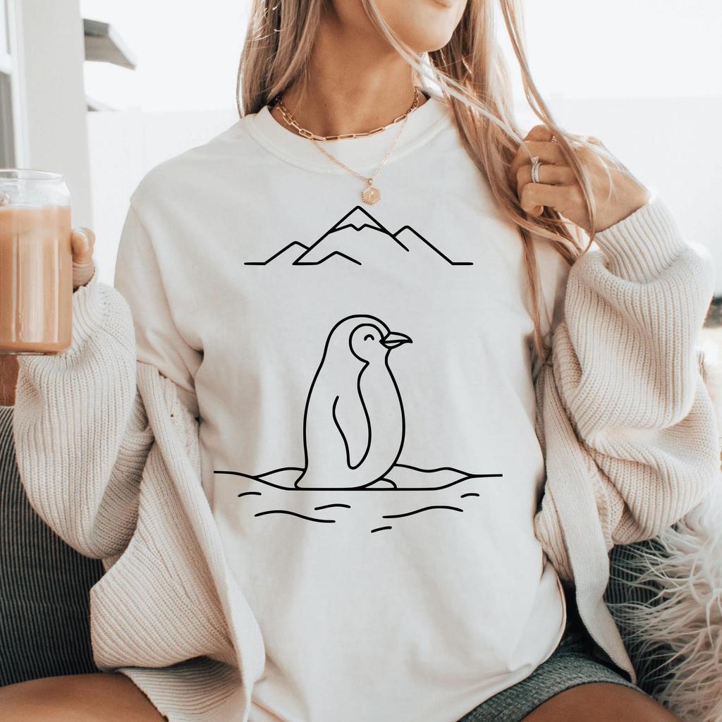 Penguin Meme Shirt Comfort Colors® But Why Existential Penguin Shirt Nihilist Penguin Winter Hiking Mountain Line Art Weirdcore Dark Humor